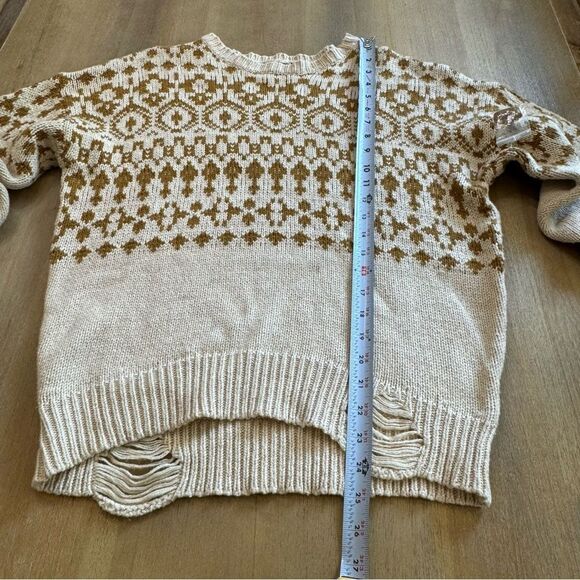 NSF Elsa Knit Sweater Distressed‎ Crewneck Pullover Beige & Gold Size 0 - Picture 6 of 11